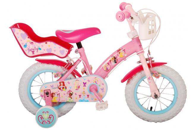 Disney Princess 12 Inch Kinderfiets - Roze Fiets met Handremmen, Zijwieltjes, Verstelbaar Zadel, Stuur, Poppenzitje - Fitmarkt