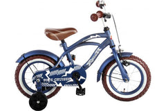 Volare Blue Cruiser Kinderfiets - Jongens - 12 inch - Blauw - 95% afgemonteerd - Veilige en duurzame jongensfiets met handrem, terugtraprem, gesloten kettingkast, zijwieltjes, zacht zadel, verstelbaar stuur en tijdloos design