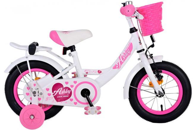 Volare Ashley 12 inch meisjesfiets in wit met handrem, terugtraprem, zijwieltjes, gesloten kettingkast, comfortabel zadel, verstelbaar stuur en inclusief montagemateriaal