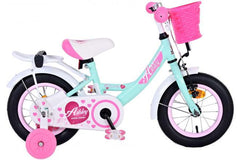 Volare Ashley Kinderfiets - Meisjes - 12 inch - Groen - Met handrem, terugtraprem, afneembare zijwieltjes, gesloten kettingkast, rieten mandje, verstelbaar zadel en stuur, veilig en comfortabel