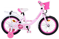 Volare Ashley 16 inch meisjesfiets - Roze - inclusief handrem, terugtraprem, zijwieltjes, gesloten kettingkast, verstelbaar zadel en stuur, rieten mandje, reflectoren, bel en hoogwaardig materiaal - Fitmarktnl