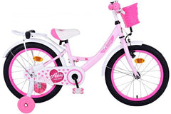 Volare Ashley Kinderfiets - Meisjes - 18 inch - Roze - Veilige, comfortabele en duurzame meisjesfiets met handrem en terugtraprem, afneembare zijwieltjes, gesloten kettingkast, verstelbaar zadel en stuur, en rieten mandje