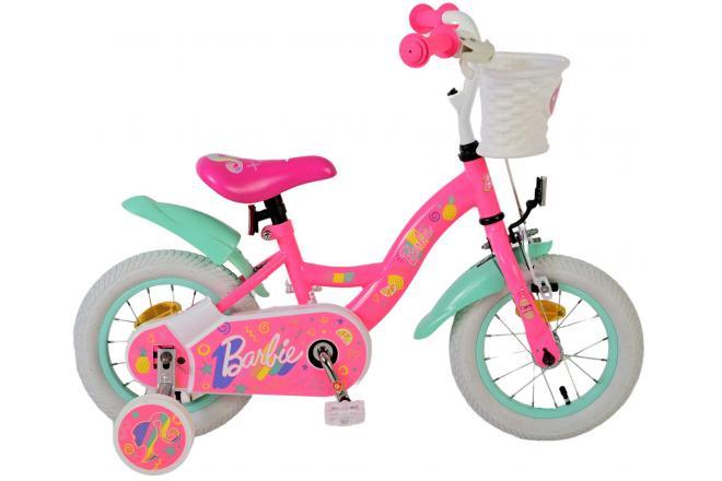 Barbie 12 inch kinderfiets met roze design, verstelbaar zadel en zijwieltjes