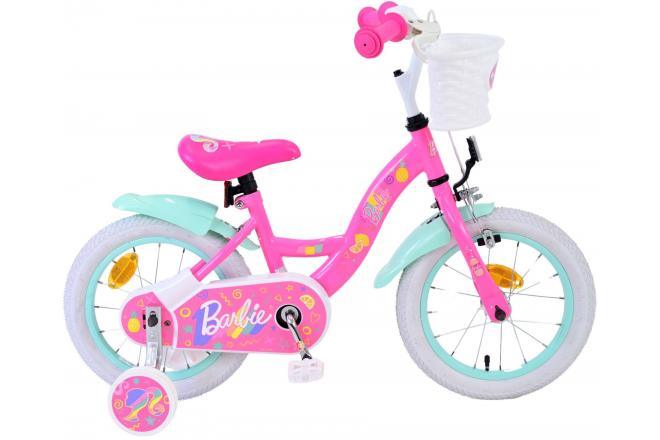 Roze Barbie 14 inch kinderfiets voor meisjes met handremmen en afneembare zijwieltjes