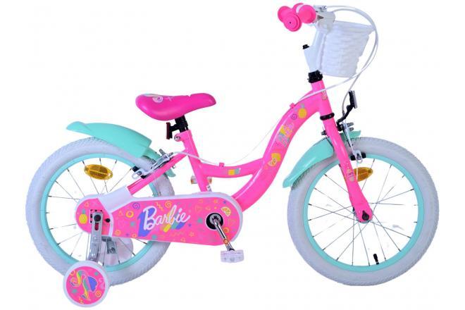 Barbie meisjesfiets - 16 inch - Roze - Twee handremmen - Met afneembare zijwieltjes, reflectoren, verstelbaar zadel en comfortabel zacht zadel