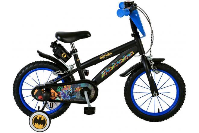 Batman 14 inch kinderfiets - Stoere jongensfiets met doortrapsysteem, luchtvrije banden, en verstelbaar zadel