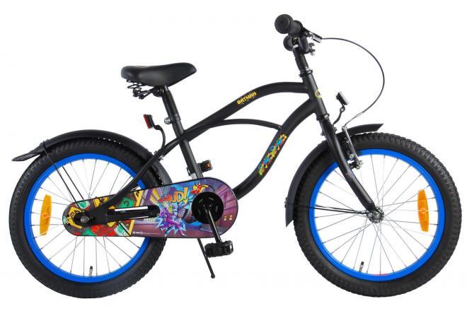 A black Batman Kinderfiets - Jongens - 18 inch - Zwart, with adjustable seat and safety features