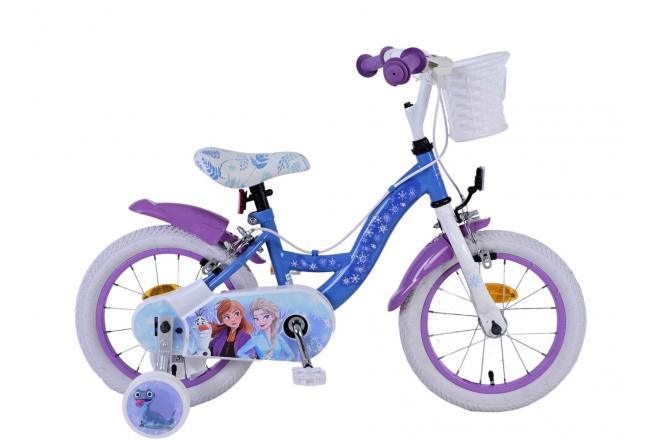 Disney Frozen 2 14 inch meisjesfiets in blauw en paars, met mandje