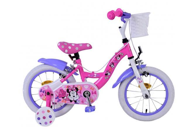 Disney Minnie Cutest Ever 14 inch kinderfiets met handremmen en verstelbaar zadel Uniek roze Minnie Mouse-thema, afneembare zijwieltjes en comfortabel mandje Veilig, stijlvol en duurzaam bij Fitmarktnl