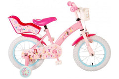 Voordelige Disney Princess 14 Inch Kinderfiets - Trendy en schattige meisjesfiets met handrem, terugtraprem, afneembare zijwieltjes, poppenzitje en mandje, veilig en comfortabel bij Fitmarkt