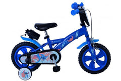 Disney Stitch Kinderfiets: Blauwe kinderfiets met Disney Stitch thema, handrem, zijwieltjes, zadel- en stuurhoogte verstelbaar