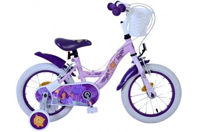 Disney Wish Kinderfiets 14 Inch – Meisjesfiets met Twee Handremmen, Paars Design met Blauwe Details, Verstelbaar Zadel, Veilig en Comfortabel Fietsen voor Meisjes van 3 tot 5 Jaar