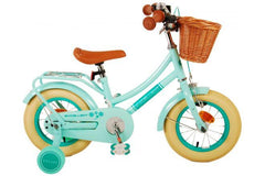 Volare Excellent Kinderfiets - Meisjes - 12 inch - Groen - Veiligheidskenmerken, reflectoren, handrem, terugtraprem, zijwieltjes, gesloten kettingkast, achterdrager, verstelbaar zadel en stuur, rieten mandje, comfortabel zacht zadel, groene meisjesfiets, Fitmarktnl