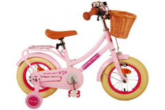 Volare Excellent Kinderfiets - Meisjes - 12 inch - Roze - Fiets met handrem en terugtraprem, zijwieltjes, gesloten kettingkast, reflectoren, bel, rieten mandje, verstelbaar zadel en stuur, inclusief montagemateriaal