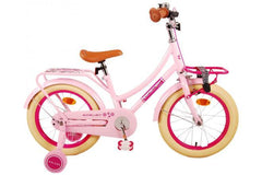 Volare Excellent Kinderfiets - Meisjes - 16 inch - Roze - 95% afgemonteerd: Roze meisjesfiets met handrem, terugtraprem, zijwieltjes, reflectoren, voordrager, en verstelbaar zadel, perfect voor veilig en comfortabel fietsplezier voor kinderen