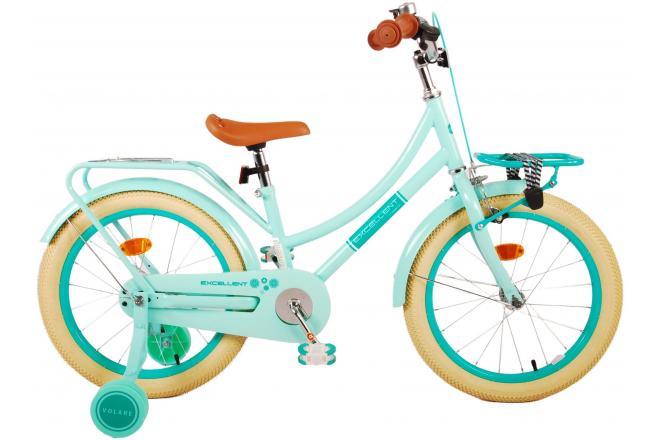 Volare Excellent 18 inch meisjesfiets in groen met handrem en terugtraprem, afneembare zijwieltjes, gesloten kettingkast, reflectoren, voordrager, zacht zadel, verstelbaar stuur en zadel, 95% afgemonteerd