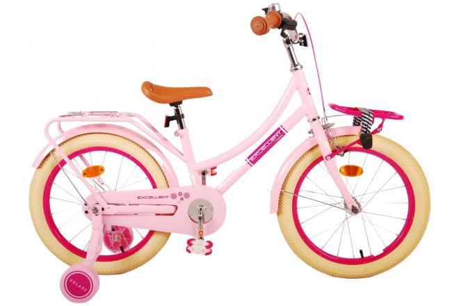 Volare Excellent 18 inch meisjesfiets - Roze - 95% afgemonteerd - veilig en comfortabel met handrem, terugtraprem, reflectoren, voordrager, achterdrager, verstelbaar zadel en stuur - inclusief montagemateriaal - Fitmarktnl