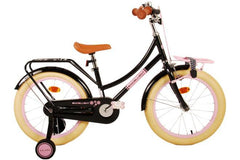 Volare Excellent Kinderfiets - Meisjes - 18 inch - Zwart - 95% afgemonteerd - veilige en duurzame zwarte meisjesfiets met handrem, terugtraprem, zijwieltjes, reflectoren, bel, voordrager, achterdrager, verstelbaar zadel en stuur, inclusief montagemateriaal