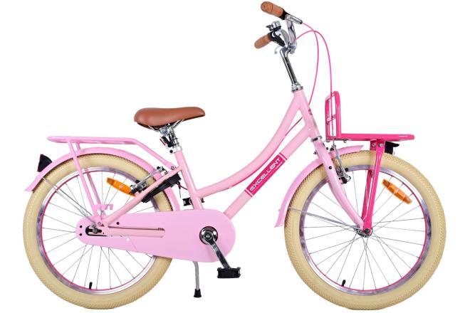 Roze meisjesfiets met handremmen, verlichting, voordrager en zacht zadel Hoogwaardige, veilige en comfortabele 20 inch kinderfiets