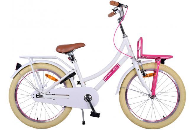 Volare Excellent 20 inch meisjesfiets in wit met handrem, terugtraprem, verlichting, en verstelbaar zadel en stuur - veilig en comfortabel voor je kleine avonturier! Gevonden bij Fitmarktnl