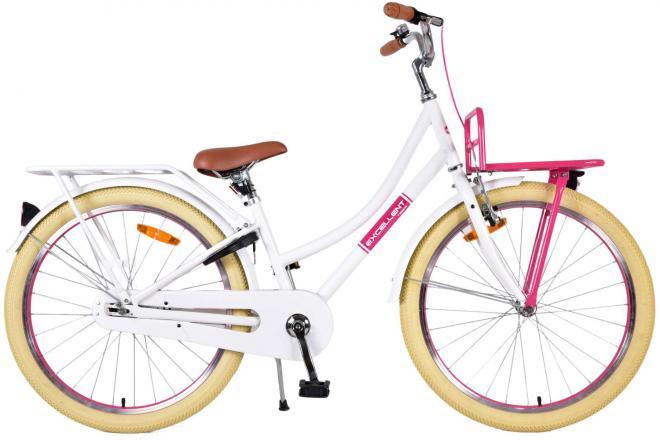 Volare Excellent 24 inch meisjesfiets - wit met handrem en terugtraprem, reflectoren, voordrager, achterdrager, zacht zadel, verstelbaar stuur en zadel - veilig, comfortabel en duurzaam - Fitmarktnl