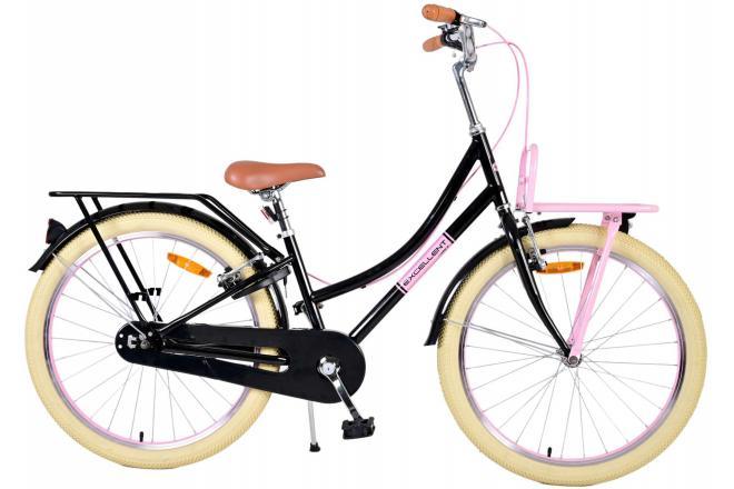 Volare Excellent Kinderfiets - Meisjes - 24 inch - Zwart - Twee handremmen - Luxe zacht zadel, verlichting voor en achter, verstelbaar stuur en zadel
