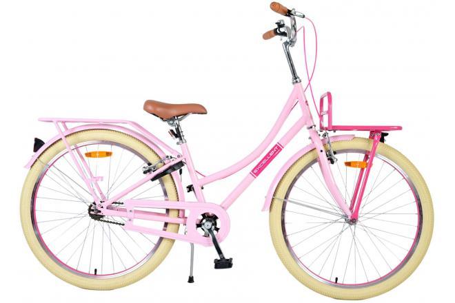 Volare Excellent 26 inch meisjesfiets in roze met handremmen, gesloten kettingkast, reflectoren, bel, voordrager, achterdrager, zacht zadel, verstelbaar stuur en zadel voor veiligheid en comfort