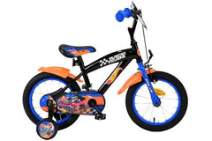 Hot Wheels Kinderfiets 14 Inch - Stoere Jongensfiets Zwart, Oranje & Blauw: Officieel gelicentieerd, veilig, verstelbaar, met zijwieltjes en reflectoren
