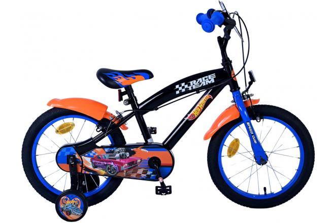 Hot Wheels Kinderfiets 16 Inch - Zwart Oranje Blauw - Met Twee Handremmen - Stoere fiets met afneembare zijwieltjes en verstelbaar zadel