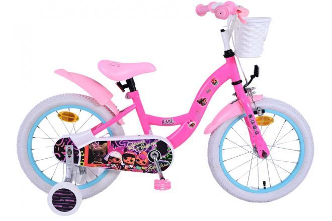 LOL Surprise Kinderfiets 16 inch Roze - Veilig, Stevig & Comfortabel voor meisjes, met handrem, terugtraprem, reflectoren, gesloten kettingkast, zacht zadel, verstelbaar stuur en zadel, afneembare zijwieltjes, stevig mandje, achterdrager, en trendy design Bestel nu bij Fitmarktnl!