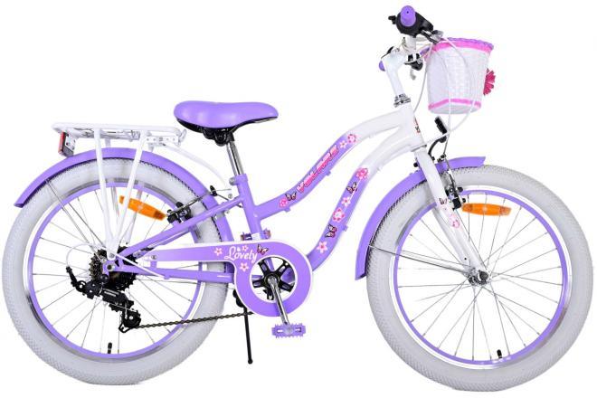 Volare Lovely 20 inch kinderfiets voor meisjes in paars met 7 versnellingen, reflectoren, gesloten kettingkast, achterdrager, verstelbaar zadel en stuur