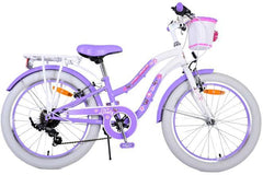Volare Lovely 20 inch kinderfiets voor meisjes in paars met 7 versnellingen, reflectoren, gesloten kettingkast, achterdrager, verstelbaar zadel en stuur