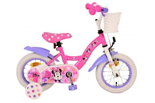 Minnie Cutest Ever! Kinderfiets 12 inch Roze - Schattig & Veilig voor jonge meisjes, met handrem, terugtraprem, afneembare zijwieltjes, verstelbaar zadel, stevig frame, gesloten kettingkast en vrolijk Disney Minnie ontwerp in roze van Fitmarktnl