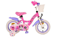 Minnie Cutest Ever! Kinderfiets 12 inch Roze - Schattig & Veilig voor jonge meisjes, met handrem, terugtraprem, afneembare zijwieltjes, verstelbaar zadel, stevig frame, gesloten kettingkast en vrolijk Disney Minnie ontwerp in roze van Fitmarktnl