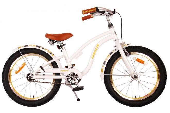 Miracle Cruiser Kinderfiets - Meisjes - 18 inch - Wit - Prime Collection - veilige en comfortabele meisjesfiets met handrem, terugtraprem, reflectoren, verstelbaar zadel en stuur, voor avontuurlijke ritten naar school en vrienden