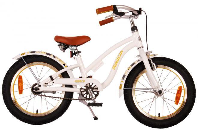 Volare Miracle Cruiser Kinderfiets - Meisjes - 16 inch - Wit - Prime Collection - Een comfortabele, veilige en duurzame meisjesfiets in wit, met terugtraprem, handrem, reflectoren, verstelbaar zadel en stuur, en een standaard, bij Fitmarktnl