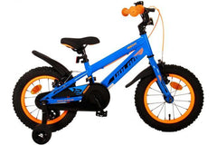 14 inch blue Volare Rocky kinderfiets with two hand brakes and removable training wheels