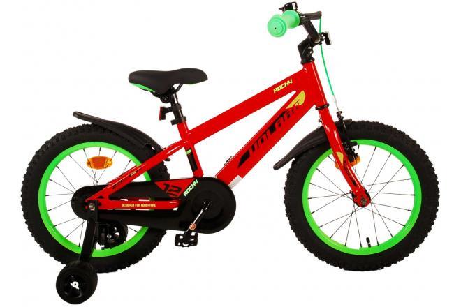 Volare Rocky 16 inch kinderfiets voor jongens in rood met handrem, terugtraprem en gesloten kettingkast, inclusief montagemateriaal, comfortabel zacht zadel, extra lange zadelpen, en luxe design met zwarte accenten