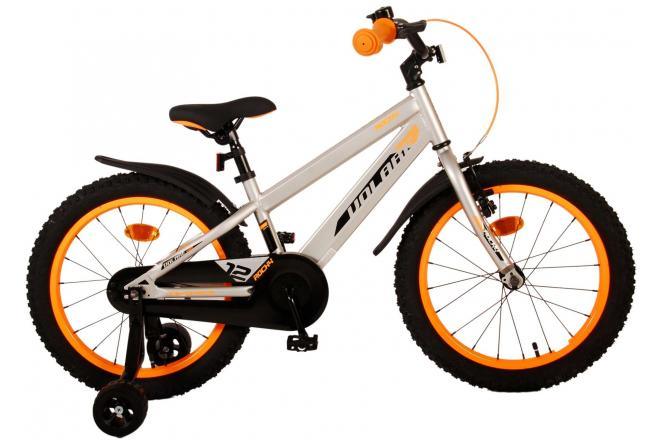 Volare Rocky Kinderfiets - Jongens - 18 inch - Grijs: Grijze jongensfiets met handrem, terugtraprem, gesloten kettingkast, reflectoren, zacht zadel, extra lange spatborden, verstelbare zadelpen, en montagemateriaal