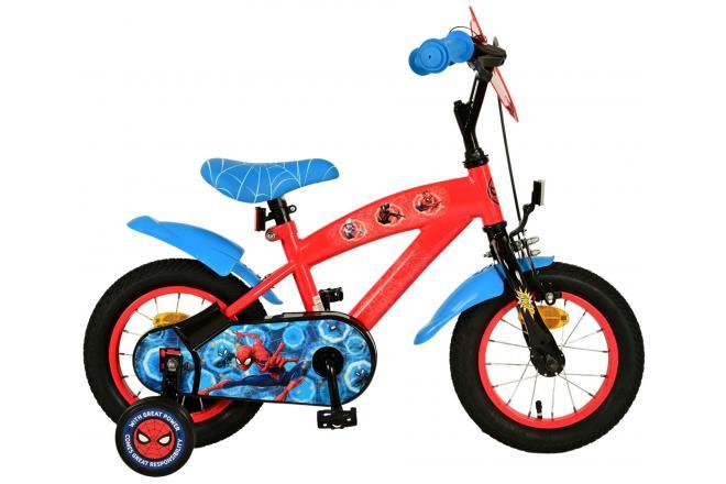 Spider-Man Kinderfiets 12 Inch - Jongensfiets Blauw/Rood - Veilig & Stoer | Fitmarkt - A vibrant blue and red boys' bike with Spider-Man theme Safe and stylish option for young riders