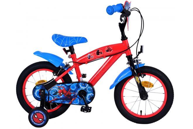 Ultimate Spider-Man Kinderfiets 14 inch - Stoere Jongensfiets Blauw/Rood | FitMarkt - A blue and red 14 inch boys bike with Ultimate Spider-Man design