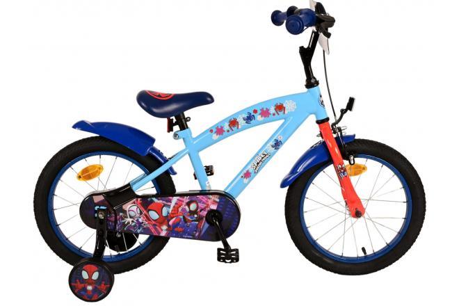 Spidey Kinderfiets 16 Inch Blauw voor Jongens - Veilig, Comfortabel & Trendy - Fitmarktnl - Afneembare zijwieltjes, verstelbaar stuur en zadel, gesloten kettingkast