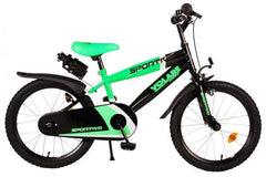 Volare Sportivo 18 inch jongensfiets in neon groen en zwart, met bidonhouder, spatborden, hand- en terugtraprem, gesloten kettingkast, veilige reflectoren en verstelbare zadelhoogte van Fitmarktnl