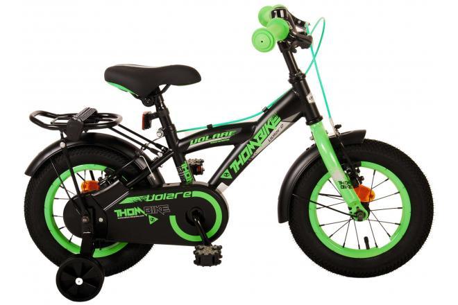 Volare Thombike Kinderfiets - Jongens - 12 inch - Zwart Groen - Twee Handremmen - Luxe zacht zadel, handige achterdrager, verstelbaar zadel en stuur