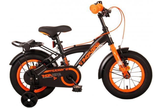 Volare Thombike Kinderfiets - Jongens - 12 inch - Zwart Oranje - Twee Handremmen - Luxe zacht zadel - Afneembare zijwieltjes - Gesloten kettingkast - Handige achterdrager - Extra lange spatborden - Verstelbaar zadel en stuur - Fietsmontagemateriaal inbegrepen
