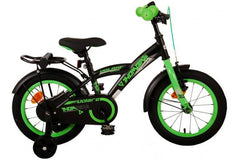 Volare Thombike Kinderfiets - Jongens - 14 inch - Zwart Groen - Veilige, comfortabele jongensfiets met handrem, terugtraprem en afneembare zijwieltjes