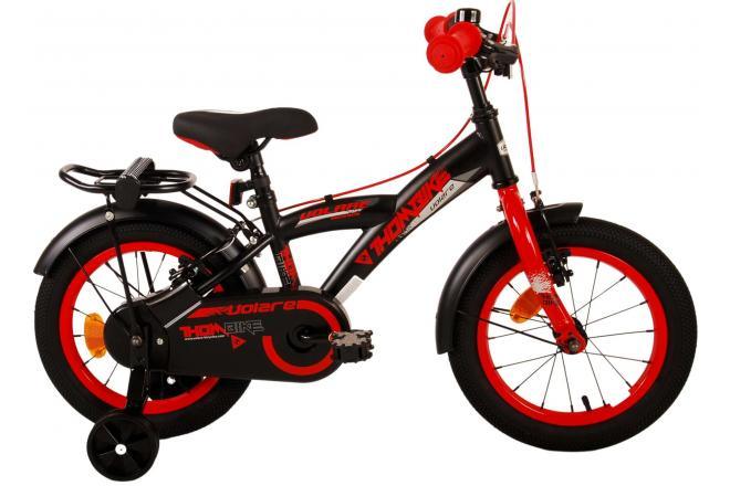 Volare Thombike 14 inch Kinderfiets - Jongensfiets Zwart Rood - Twee Handremmen - Veilig en comfortabel met afneembare zijwieltjes, bel en verstelbaar zadel