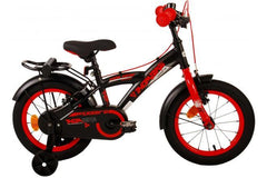 Volare Thombike 14 inch Kinderfiets - Jongensfiets Zwart Rood - Twee Handremmen - Veilig en comfortabel met afneembare zijwieltjes, bel en verstelbaar zadel