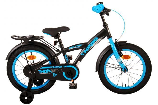 Volare Thombike 16 inch Kinderfiets Jongens Zwart Blauw - Veilig en comfortabel met handrem, terugtraprem, zijwieltjes, zacht zadel, verstelbaar stuur en reflectoren