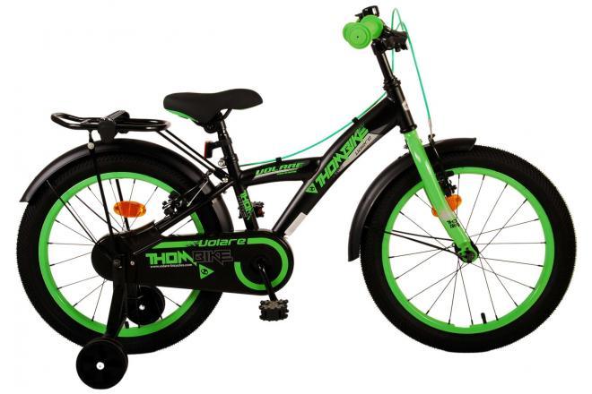 Volare Thombike Kinderfiets - Jongens - 18 inch - Zwart Groen - Twee handremmen - Luxe zadel, afneembare zijwieltjes, handige achterdrager, verstelbaar stuur